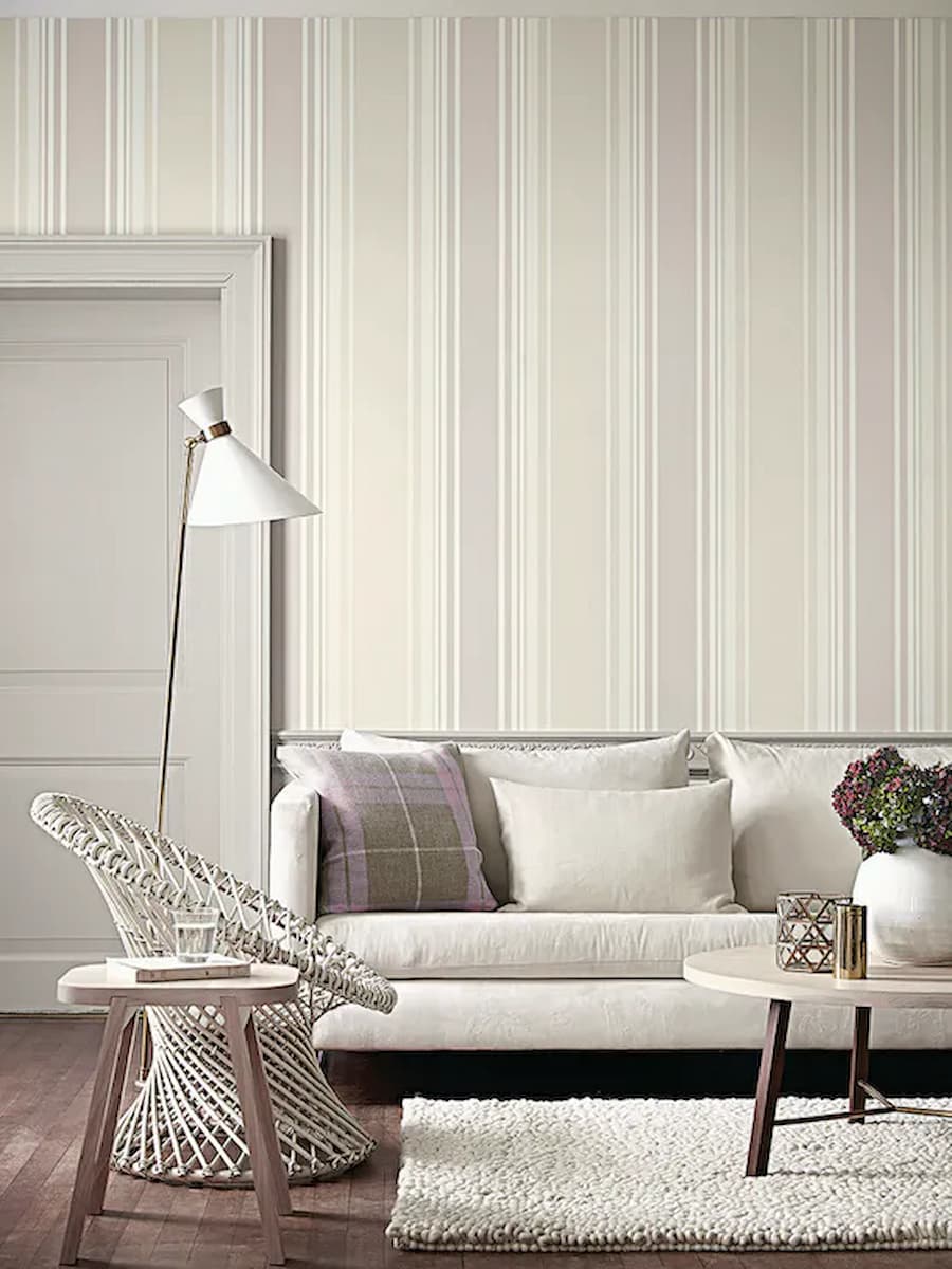 Vertically striped wallpaper in light, neutral tones
