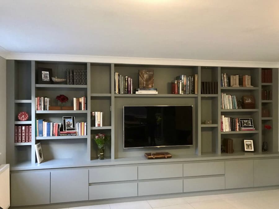 media wall unit which runs across the length of the living room