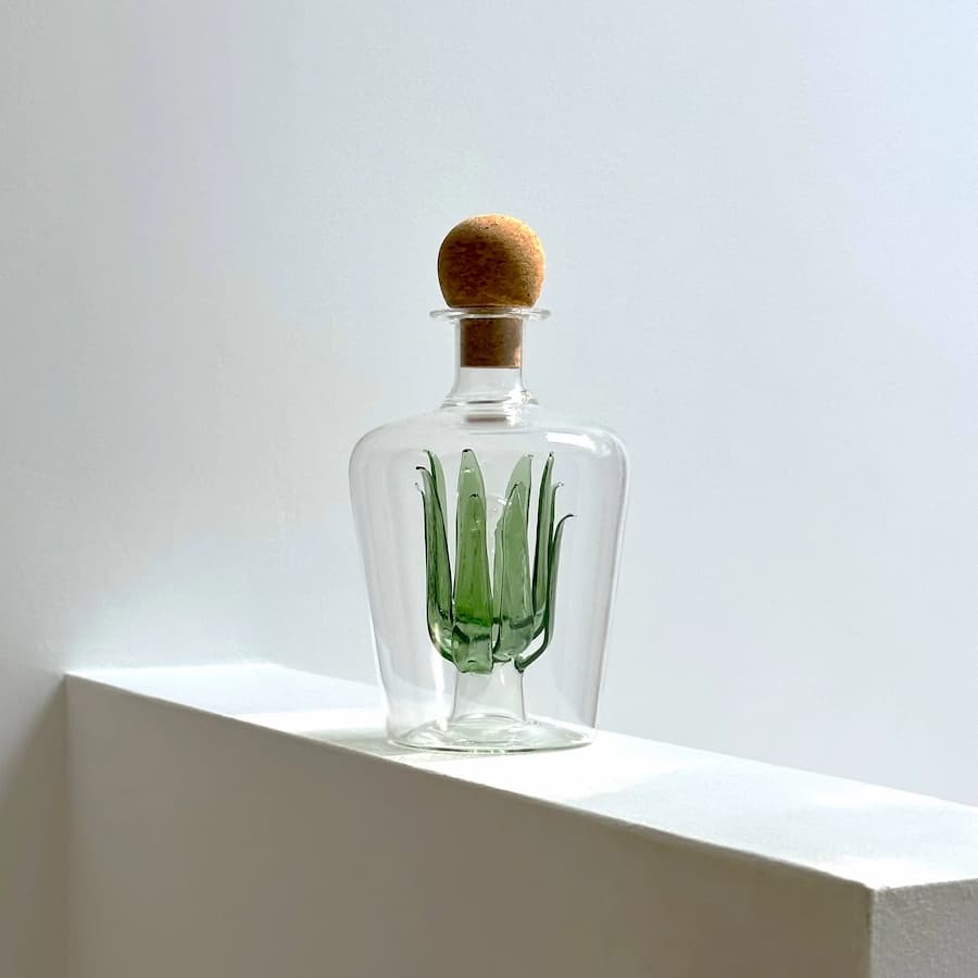 tequila decanter with agave plan inside